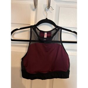 Victoria Secrets Pink Medium Crop Haut Court Sports Bra Mesh Racerback Maroon